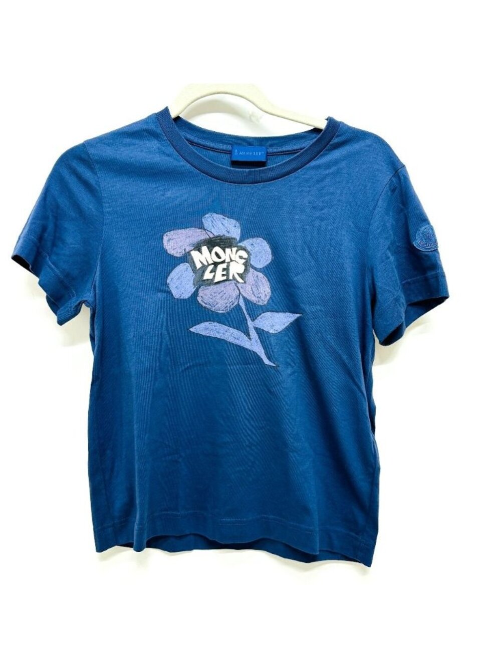 Moncler Short Sleeve T-Shirt Flower Print Cotton Blue